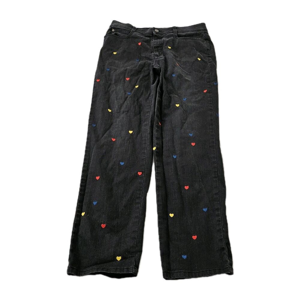 Stella McCartney Jeans Womens 30 Charcoal Gray Embroidered Hearts Straight Denim